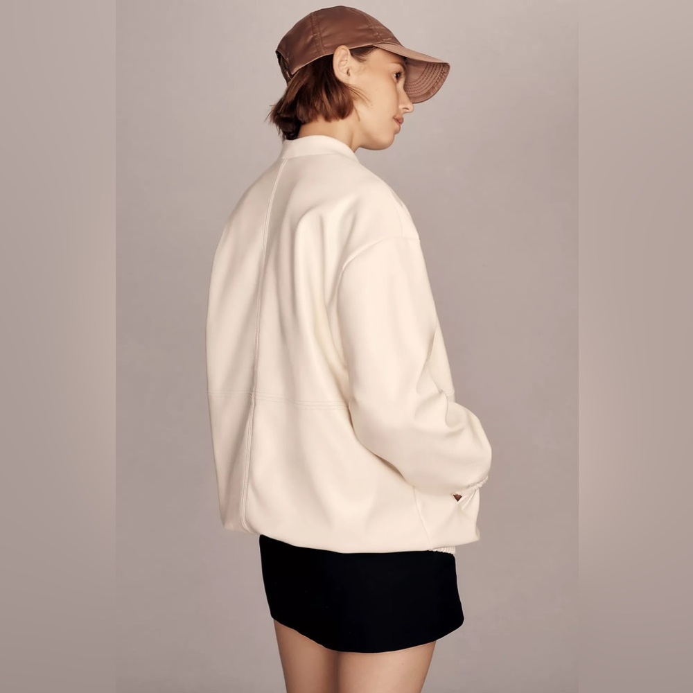 Anthropologie Maeve Oversized Patent Leather Bomber Jacket - Picture 4 of 16